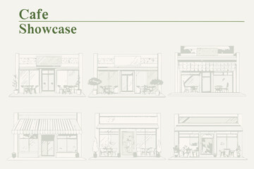 Obraz premium Minimalist illustration of a row of quaint cafe storefronts
