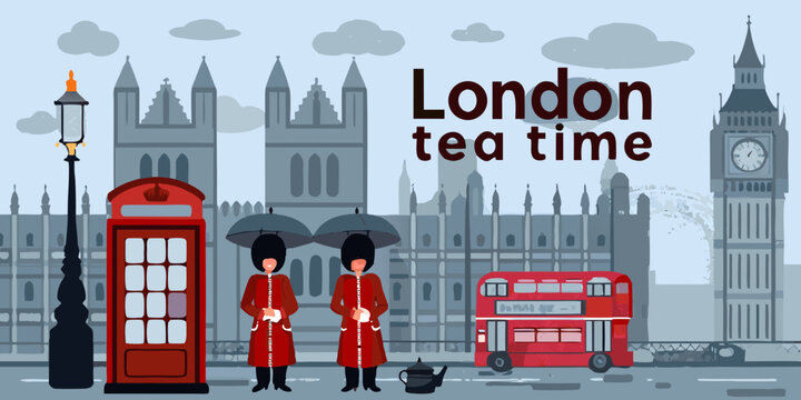 A colorful illustration depicting iconic landmarks and culture of london