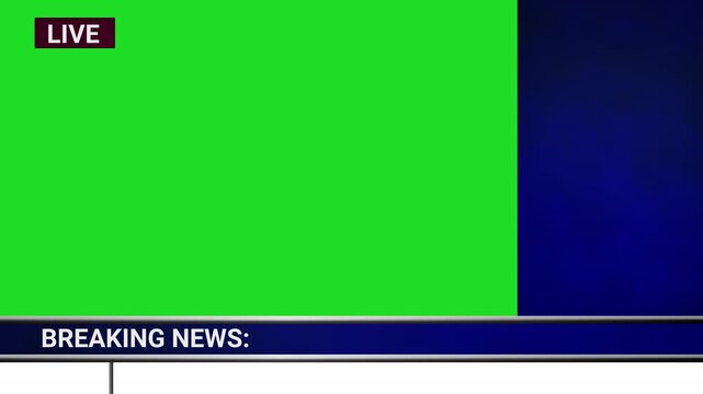 rolling news 24 hour TV news screen graphic, network television news & sports live broadcast presentation on screen graphics with live bug and empty copy space for scrolling news ticker 4K