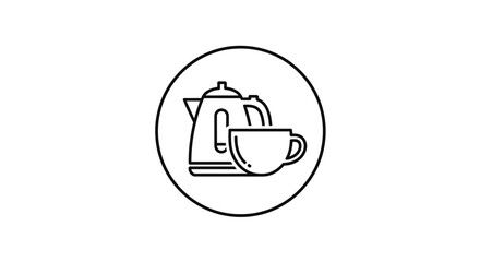 Obraz premium Electric Kettle and Tea Cup Icon in a Circle, Isolated White Background