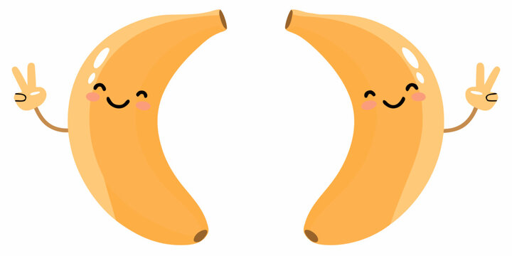 Two smiling banana characters forming a zero with hand gestures