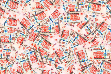 Obraz premium 5 Dollar Suriname Banknote with image of bank building. National Currency of Suriname and Architecture.
