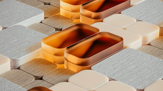 Geometric design with golden shapes in abstract 3D background