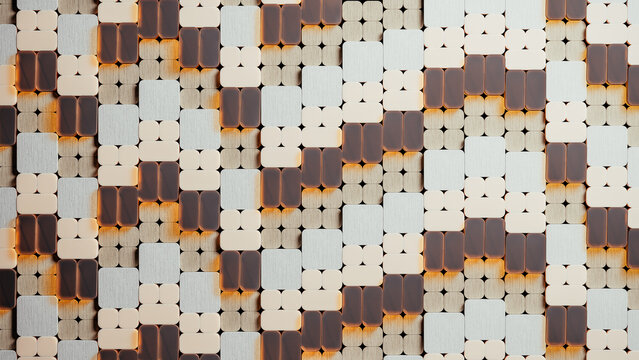 Geometric design with golden shapes in abstract 3D background