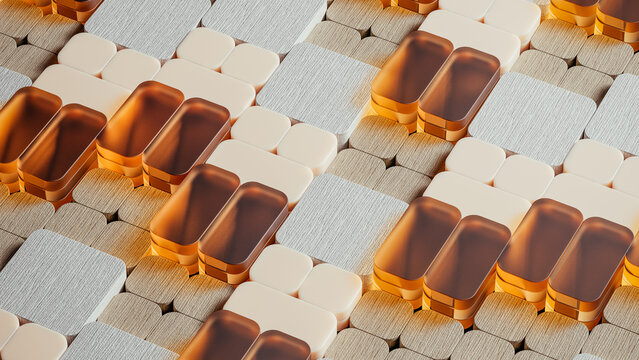 Geometric design with golden shapes in abstract 3D background