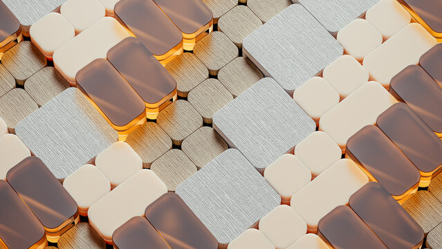 Geometric design with golden shapes in abstract 3D background