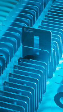 Display of digital cards in an AI system on a technological background