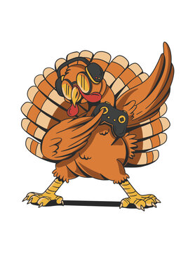 Cartoon turkey with a ps4 controller