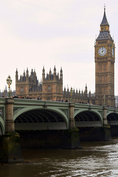 Iconic London landmark with bridge and river