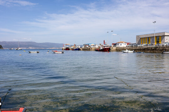 Arosa island fishing port with boats moored