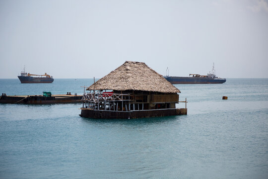 Traditional floating house in a Tanzanian seascape