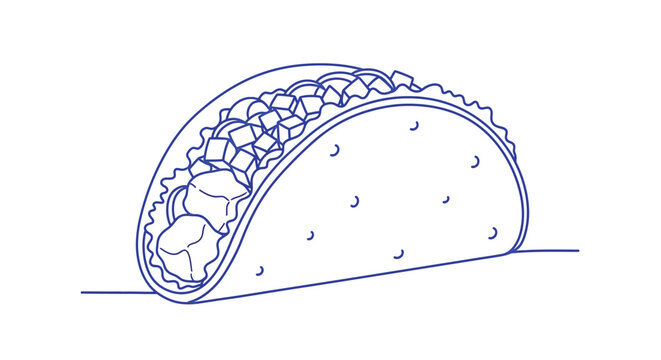 A simple blue line drawing depicts a cross section of a delicious soft shell taco high quality professional