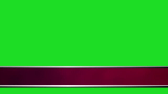 red metallic lower third television news, sport or game show bottom title bar strap graphic broadcast presentation style banner with chroma key green screen background for titles & empty copy space 4K
