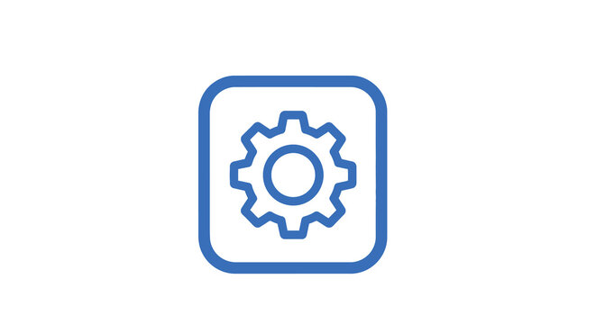 A simple blue icon depicting a gear inside a rounded square frame high quality professional detailed