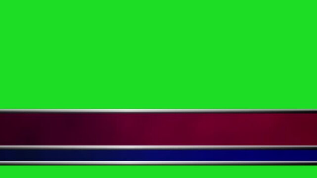 news style presentation bar strap lower third info graphic with a thick red top line and a dark blue bottom line with shiny chrome bars border 4K animation empty copy space isolated element