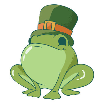 Green frog wearing a green hat
