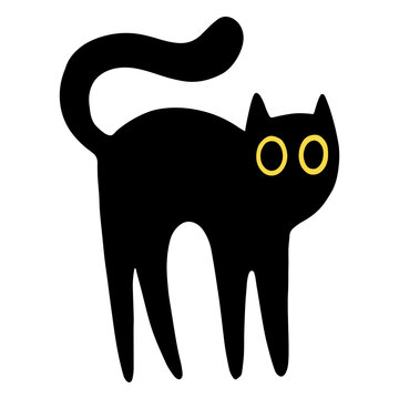 Black cat with yellow eyes standing