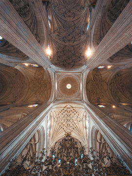 Architectural details of a Gothic cathedral in Segovia