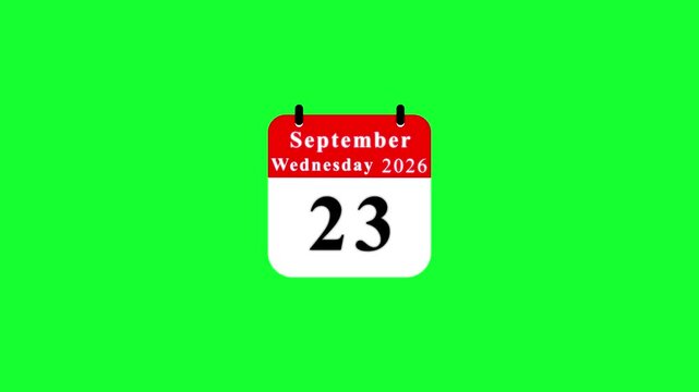 September 23 2026 Calendar Page on Green Screen wednesday