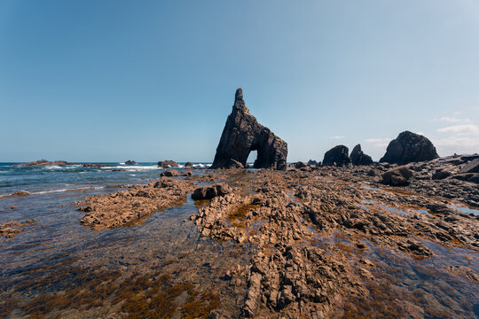 Unique rock formations at Campiechos beach, Asturias