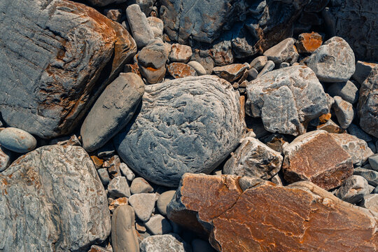 Close-up of assorted natural rocks and stones