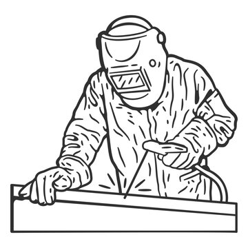 Black and white drawing of a welder