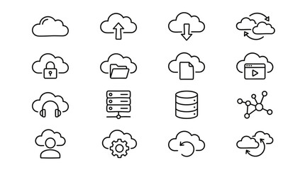 Fototapeta premium Set of 16 Cloud Computing Line Icons Vector