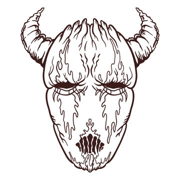 Demon head with horns