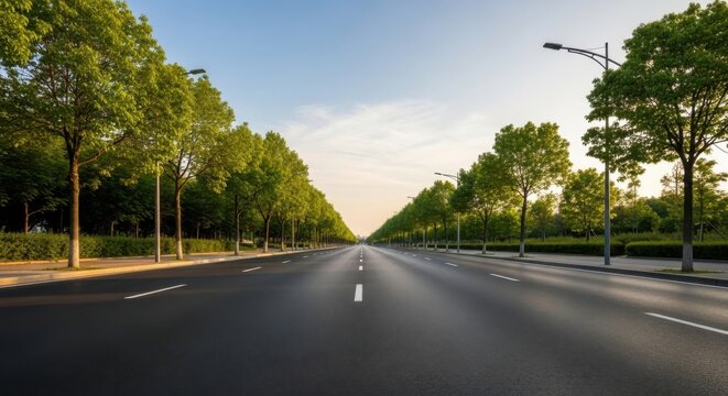 An Empty Tree Lined Boulevard Awaiting Future Journeys