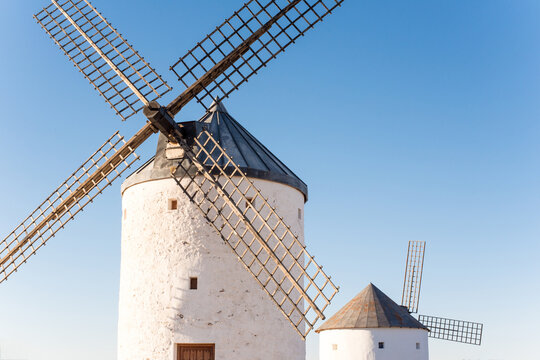 Traditional windmills in Herencia, La Mancha, Spain