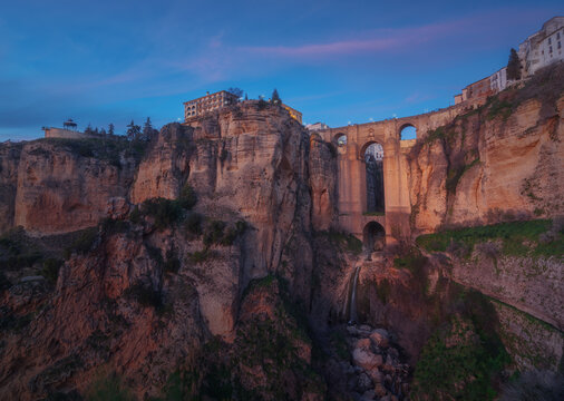 Puente nuevo at sunset in Ronda, Spain