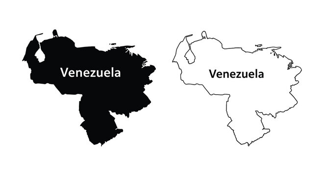 Venezuela map in black and white featuring a distinct country silhouette