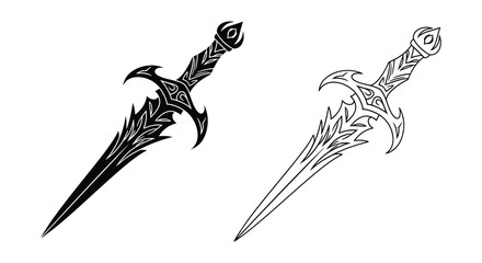 Two ornate daggers depicted in a striking black and white silhouette © MdAbulBasher