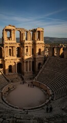 Naklejka premium Ancient Roman Amphitheater Grandeur Under Azure Sky