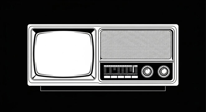 Vintage Television and Radio Combo Unit in Black and White.