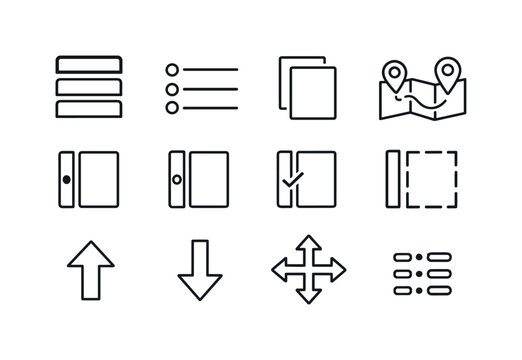 Line style icons of Vertical navigation UI: tabs, links, pages, routes; active, inactive, selected, focus; arrowup, arrowdown,