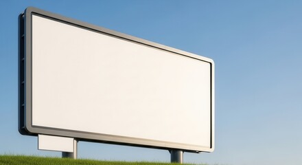 Fototapeta premium Blank Outdoor Billboard Under A Vast Blue Sky With Green Grass Below