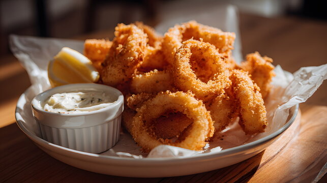 fried calamari and a white bowl