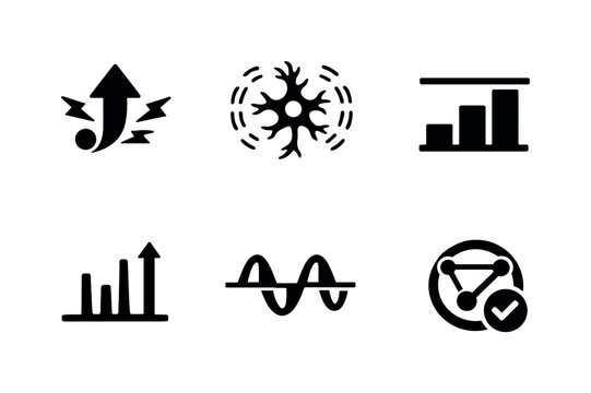 Solid style icons of neuronal modulation effects: excitatory pulse icon, inhibitory field, threshold shift bar, firing-rate