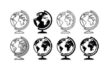 Obraz premium Collection of diverse globe illustrations representing different artistic styles and digital formats