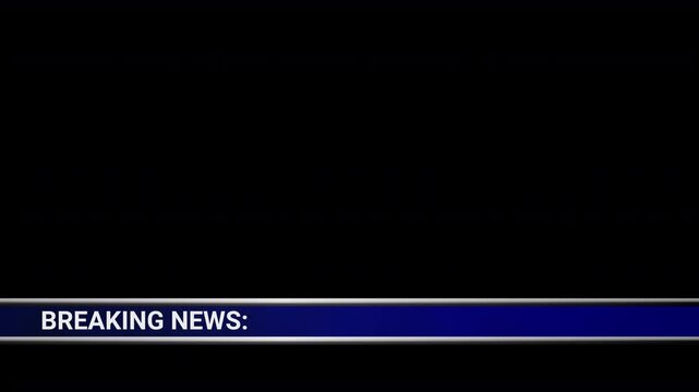 breaking news tv strapline lower third graphic for television studio newsroom rolling 24 hour news glossy graphics ticker text bar broadcast presentation on screen display with transparent alpha layer