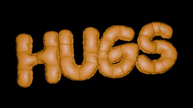 Orange 3D inflatable romantic word HUGS on transparent background