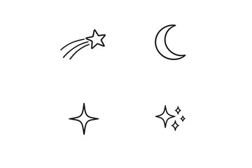 Obraz premium Minimalist black line art set of celestial icons including a shooting