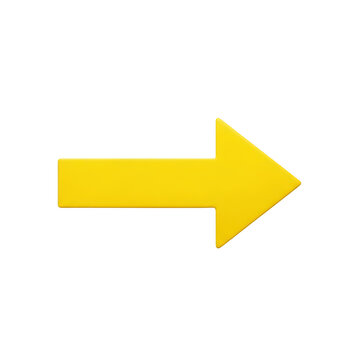 Bright yellow arrow pointing to the right direction isolated on transparent background