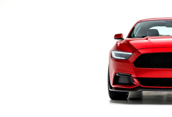 Fototapeta premium Modern Red Performance Muscle Car with LED Headlights and Aggressive Design Isolated on White Background