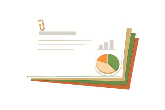 A 3D illustration of a stack of business documents held together by a