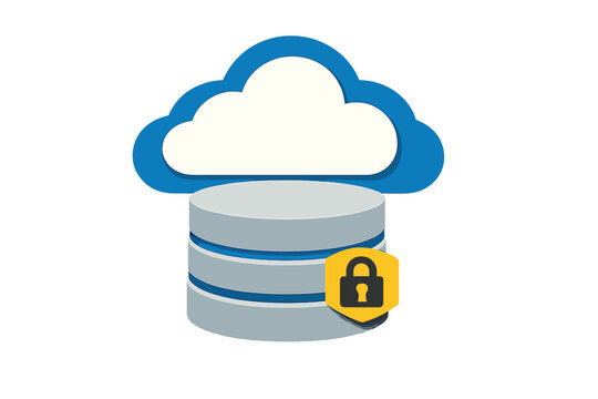 A 3D illustration of a blue and white cloud above a gray cylindrical