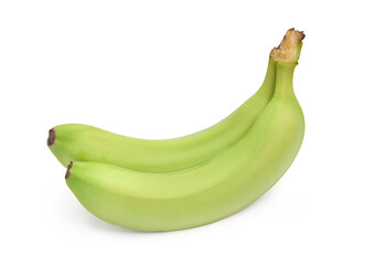 Pair of Unripe Green Bananas with Stems Isolated on White Background