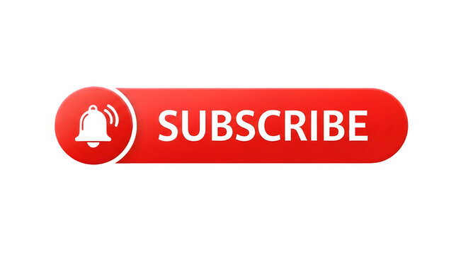 A red subscribe button with a bell icon on a black background on transparent background