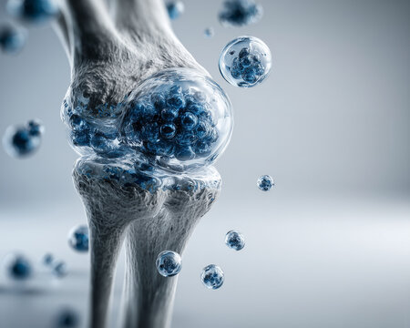 Medical illustration of knee joint with bubbles and modern healthcare design